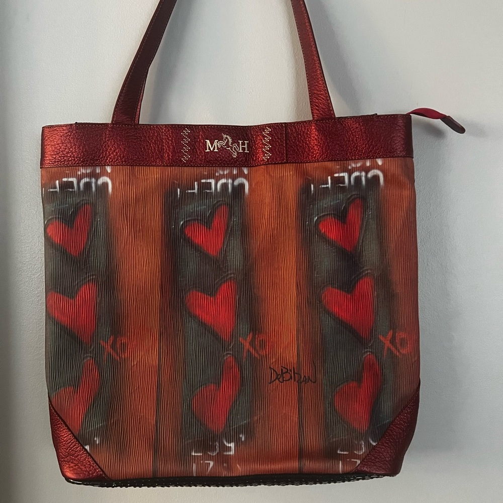 MCM Red and Brown Heart Design Tote Bag